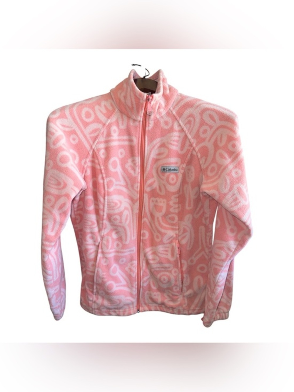 Columbia Women’s Size Small Coral Colored Pink Patterned Full-Zip Fleece Jacket